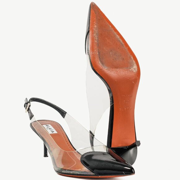 Alaia Le Coeur Noir Patent Calfskin & PU Heart Slingback Heels - Picture 5 of 11
